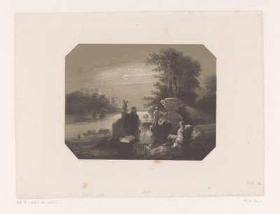 Homens e mulheres na paisagem ao luar de Charles Rochussen