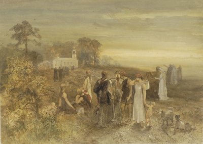 Os monges dirigem-se a uma igreja, observados por um grupo de germanos de Charles Rochussen