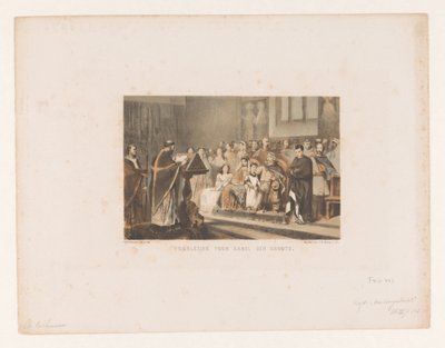 Padre lê para Carlos Magno Leitura para Karel den Groote (título no objeto) de Charles Rochussen