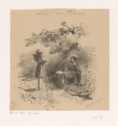 Pintor de repouso em conversa com outro artista
Escola holandesa de pintura, desenhos e esboços dos pintores mais famosos dos Países Baixos (título da série) de Charles Rochussen