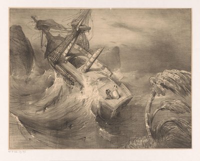 Navio em perigo durante tempestade severa de Charles Rochussen