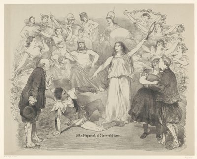 Cena da peça Verdade e Mentira
Anúncios de ballets e peças de teatro no Teatro da Cidade de Amesterdão (título da série) de Charles Rochussen