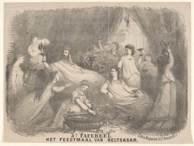 Cena da peça Festa de Belsazar Cena 5 O Banquete de Beltsasar (título no objeto) de Charles Rochussen