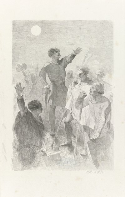 Wilfried rodeado pelos seus guerreiros de Charles Rochussen