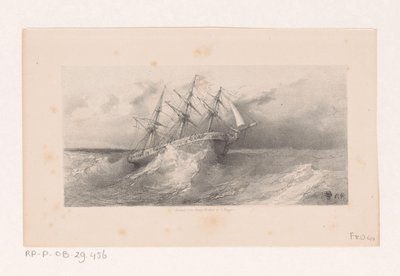 Navio à vela em tempestade no mar de Charles Rochussen