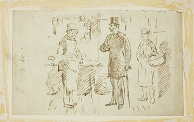 Cavalheiro de chapéu alto abordando açougueiro de Charles Samuel Keene