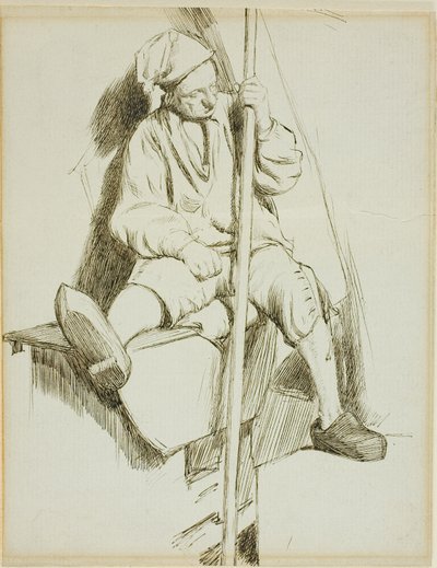 Homem sentado, segurando o bastão na mão esquerda de Charles Samuel Keene