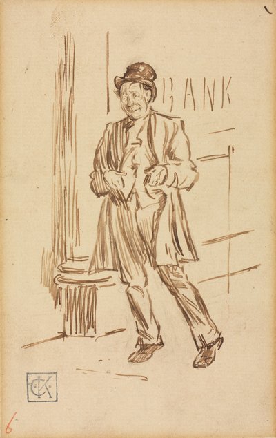 Estudo de um homem bêbado passando por um banco de Charles Samuel Keene