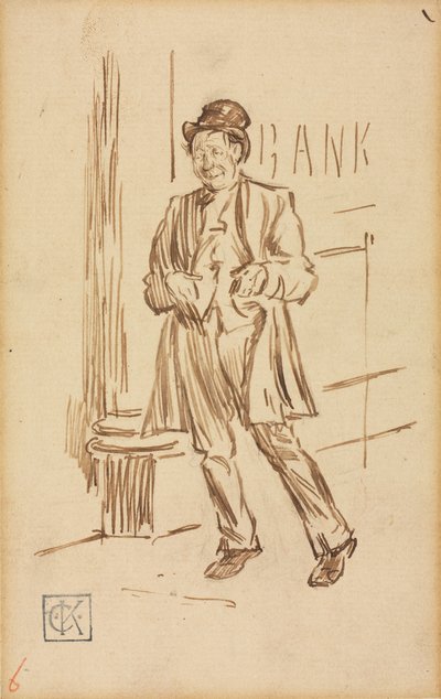 Estudo de um homem bêbado passando por um banco. de Charles Samuel Keene
