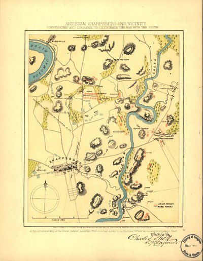 Antietam Sharpsburg e arredores. Construído e gravado para ilustrar "A guerra com o Sul" LOC 99447381 de Charles Sholl