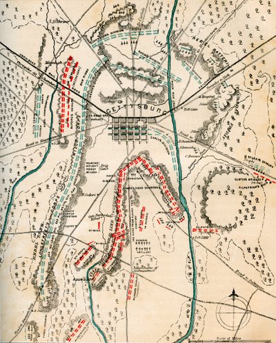 Mapa da Batalha de Gettysburg, Pensilvânia, 1-3 de julho de 1863 1862-1867. de Charles Sholl