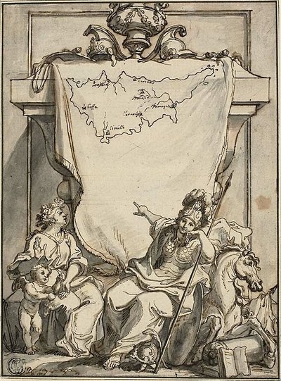 Alegoria com o mapa de Chipre de Charles Simonneau
