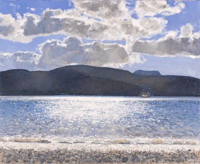 Barco de pesca, Loch Broom, 2017 (óleo sobre tela) de Charles Simpson