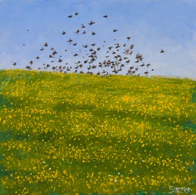 Estorninhos e ranúnculos, Iona, 2015 (óleo sobre tela) de Charles Simpson