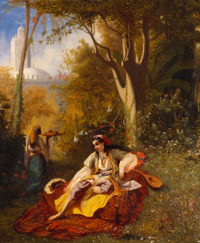 Uma mulher argelina e seu servo em um jardim, 1844 de Charles Theodore Frere