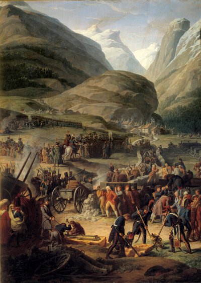 O exército francês em Bourg Saint Pierre para a travessia do Grand Saint-Bernard (Grand Saint Bernard) em 20/05/1800 - Pintura de Charles Thevenin (1764-1838) de Charles Thevenin