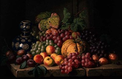 Natureza Morta com Fruta e um Vaso Azul (óleo sobre tela) de Charles Thomas Bale
