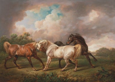 Três Cavalos numa Paisagem Tempestosa de Charles Towne