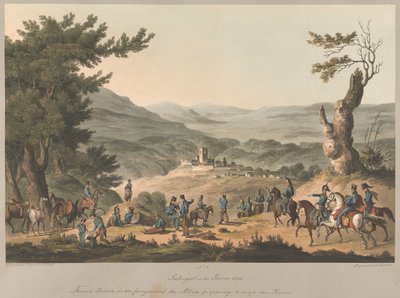 N.º 5  Sabugal, no rio Coa. Piquetes franceses em primeiro plano; os Aliados preparam-se para atravessar o rio. de Charles Turner