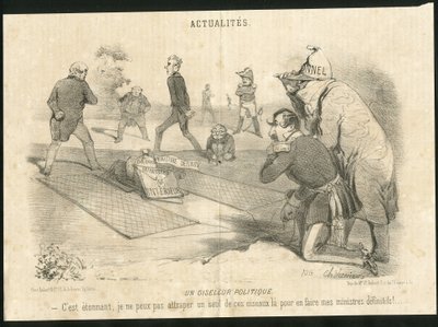 Ilustração de Charles Vernier (? -1887) em Le Charivari - Un oiseleur politique - Presidente da República, Ministere de l