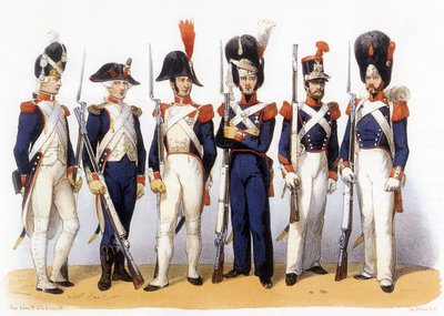 Uniformes do exército francês, Guarda Nacional (Infantaria) 18-19 século, gravura de Charles Vernier (1831-1887) de Charles Vernier