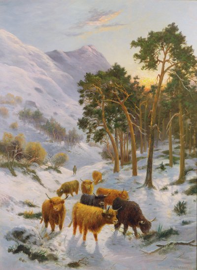 Gado das terras altas em uma paisagem de inverno de Charles Watson