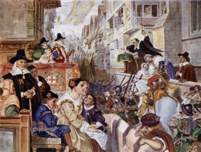 Soldados de Londres vão lutar do lado parlamentar contra o rei Carlos I na Guerra Civil Inglesa (lito colorido) de Charles West (after) Cope