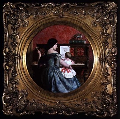 A Primeira Aula de Piano (óleo sobre tela) de Charles West (attr. to) Cope