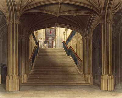 Uma Escadaria, Castelo de Windsor, de &39;Royal Residences&39;, gravada por WJ Bennett, pub. por William Henry Pyne (1769-1843), 1818 (aquatinta) de Charles Wild