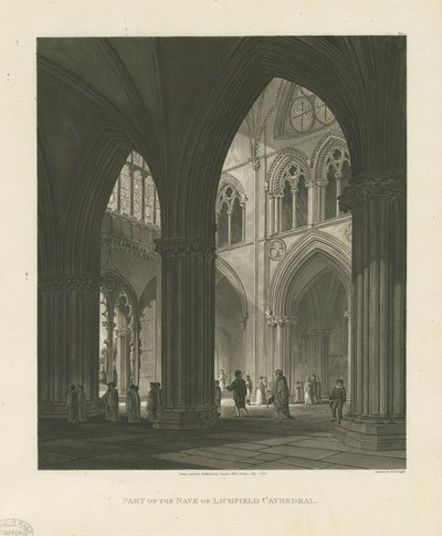 Interior da Catedral de Lichfield - Nave: gravura em água-tinta de Charles Wild