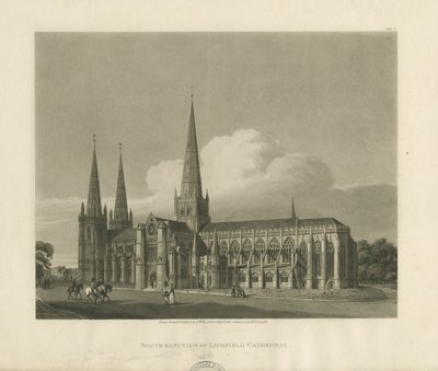 Catedral de Lichfield - Sudeste Vista: gravura em aquatint, 1813 de Charles Wild