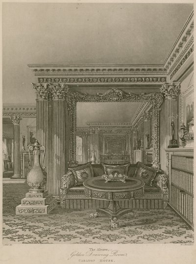A alcova, sala dourada do desenho, Carlton House, Londres de Charles Wild