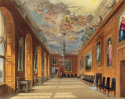 A sala de baile, Castelo de Windsor, de &39;Royal Residences&39;, gravado por Thomas Sutherland (n.1785), pub. por William Henry Pyne (1769-1843), 1817 (aquatinta) de Charles Wild