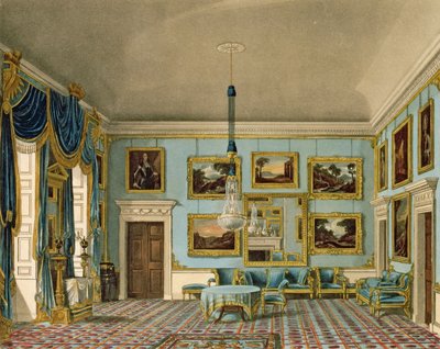 O quarto de veludo azul na Buckingham House, gravado por Daniel Havell de Charles Wild