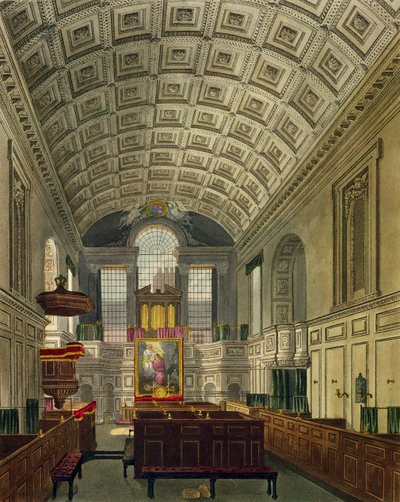 A capela alemã, o Palácio de St. James, de "A História das Residências Reais", gravada por Daniel Havell (1785-1826), por William Henry Pyne (1769-1843), 1819 de Charles Wild