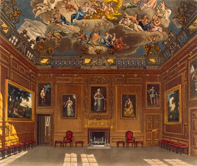 Câmara da Audiência da Rainha, Castelo de Windsor, de &39;Royal Residences&39;, gravada por WJ Bennett, pub. por William Henry Pyne (1769-1843), 1818 (aquatinta) de Charles Wild
