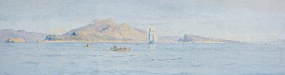 Um dia ensolarado ao largo da costa, Villefranche sur Mer, c.1885 (óleo sobre tela colocado) de Charles William Wyllie