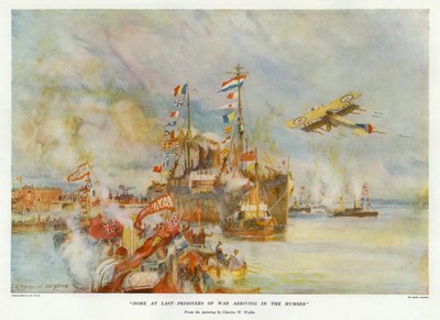 Home at Last - Prisioneiros de Guerra Chegando no Humber (cor litho) de Charles William Wyllie