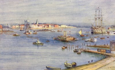 Portsmouth, a partir de Gosport (litografia a cores) de Charles William Wyllie