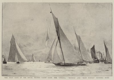 Primeira Corrida do Royal Thames Yacht Club, Iverna, Meteor e Maid Marian correndo para casa de Charles William Wyllie