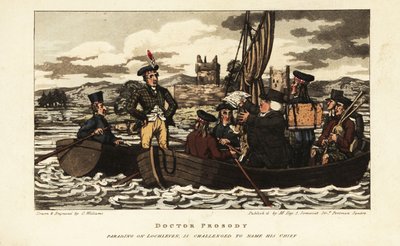 Turistas ingleses e escoceses de casaco tartan navegando no Loch Leven, nas terras altas escocesas de Charles Williams