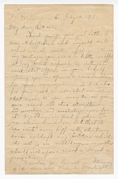 Carta a Oscar W. Price do Coronel Charles Young, 14 de julho de 1918. de Charles Young