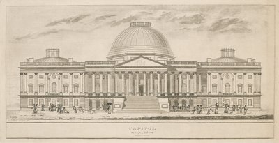 Capitólio, Washington, DC, gravado por Henry e James Stone (floresceu entre 1822 e 1849), em 1826 (gravura em aquarela e em linha no papel) de Charles after Bulfinch