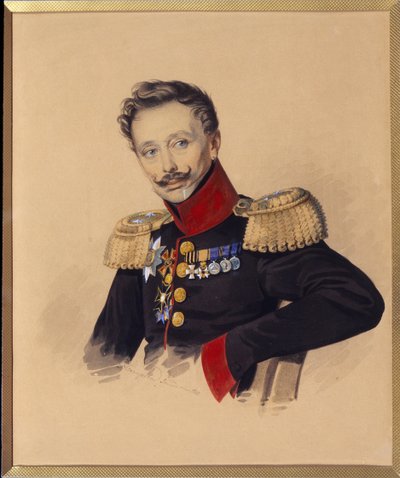 Retrato do Príncipe Fyodor Fyodorovich Gagarin (1746-1863) (Retrato de F.F. Gagarin). Trabalho de Carl Von Hampein (1794-apres 1880), lápis e aguarela sobre papel, ca. 1830. Arte russa de Charles de Hampeln