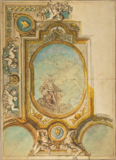 Estudos para uma decoração de teto com a apoteose de Psique (anverso); Estudos para uma decoração de teto com a apoteose de Psique (verso) de Charles de la Fosse