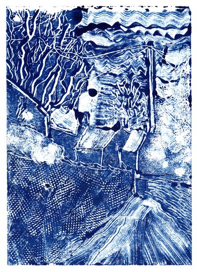 Uma caminhada matinal, 2019 (monoprint) de Charlotte Orr