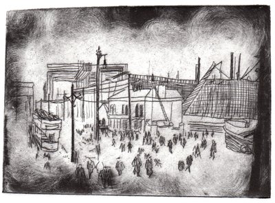 Belfast Docks, 2015 (gravura a ponto seco e digital) de Charlotte Orr