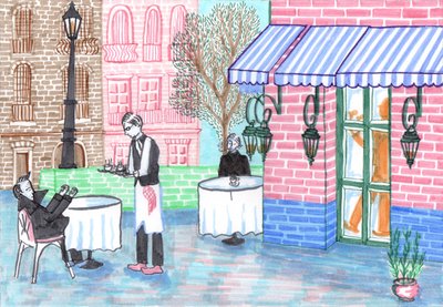 Café, 2017 (canetas de pincel) de Charlotte Orr