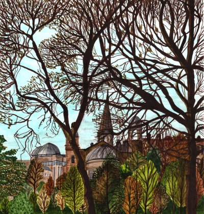 Edimburgo na primavera de 2020 (caneta de pincel no papel) de Charlotte Orr
