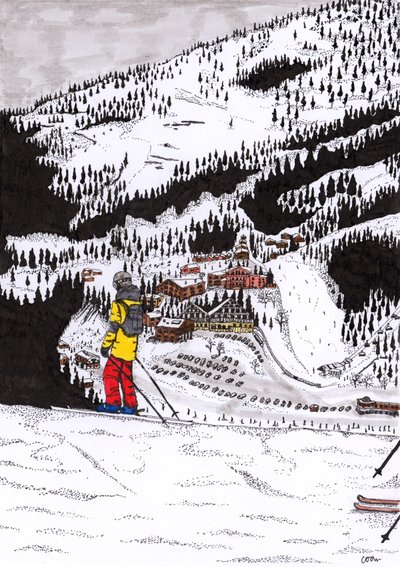 Hochfügen, 2020 (delineador fino no papel) de Charlotte Orr